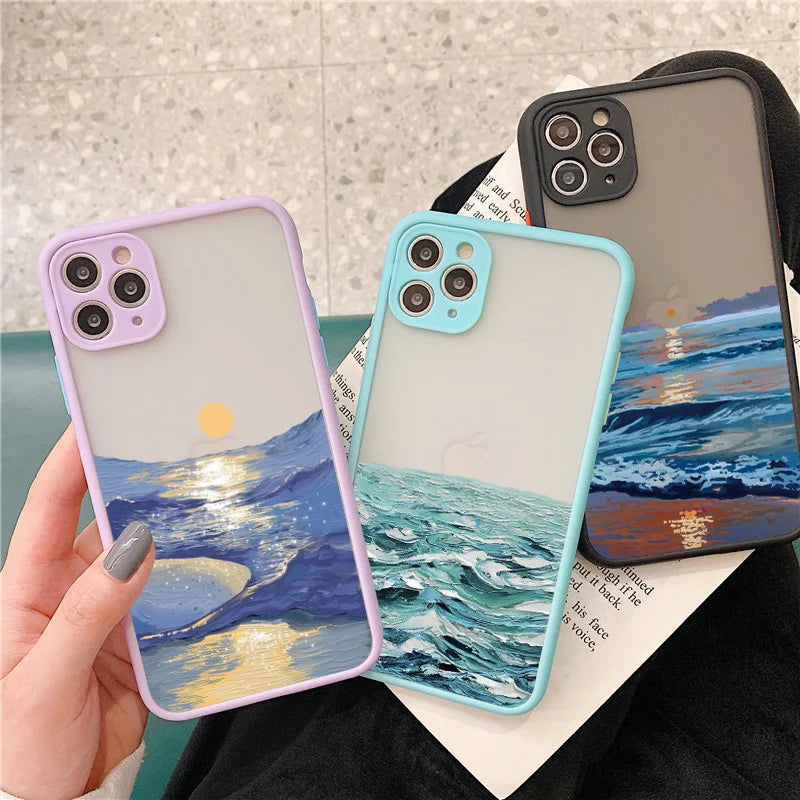 eybag Watercolor Phone Case For IPhone 14 13 12 11 15 Pro Max Mini X XS XR Max 7 8 Plus SE2 Cases Ocean Waves Shockproof Covers