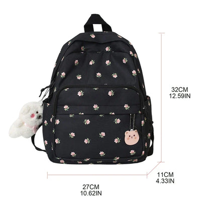 eybag 28GD Small Nylon Women Backpacks Casual Lightweight Daypack Anti-Theft Bookbag with Cute Plush Bear Charm for Girls