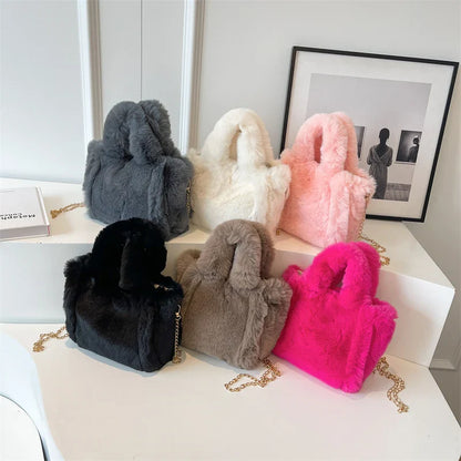 eybag Winter Plush Women's Bag Cute Soft Faux Fur Small Tote Fashion Trend Handbags Shoulder Crossbody Bucket Bags Purse