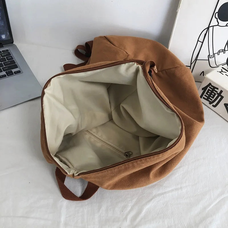 eybag Female Canvas Fabric School Book Laptop Backpack Student Casual Street Travel Soft Cloth Stylish Big Capacity Daily Rucksack Bag