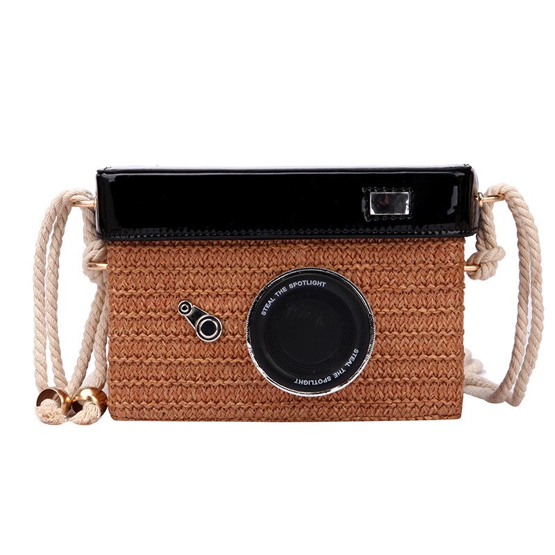 Lkblock Fun Designer Bag 2022 New Women Fashion Camera Straw Woven Handbag Female One Shoulder Bag Crossbody Bag Flap Purse