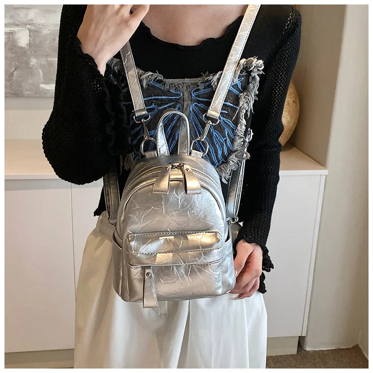 eybag Women's Mini PU Leather Backpacks 2024 Y2K Korean Fashion Solid Color Backpack Lady Travel Simple Back Packs Crossbody Bag