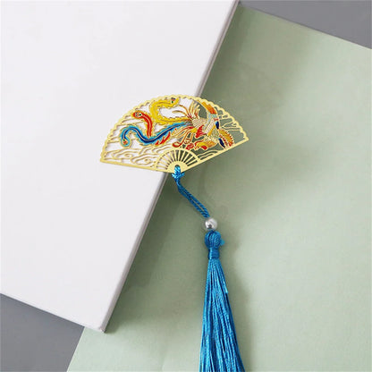 eybag Exquisite Hollow Fan Shape Bookmarks With Tassel Beautiful Chinese Style Metal Book Mark Student Stationery Reading Supplies