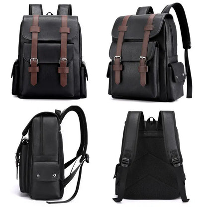 eybag Classic Vintage Men Backpack PU Leather Business Travel Rucksack High Quality Multiple Pockets Water Resistant Casual Laptop Bag