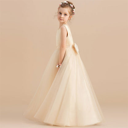 Teen Girl Party Dress for Wedding Backless Princess Dress Girl Bridesmaid Pearl Sleeveless Long Dress Child Ceremony Event Gowns