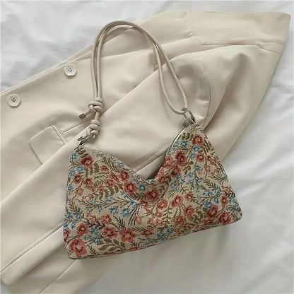 eybag Retro Print Underarm Bag Large Capacity Stylish Casual Canvas Shoulder Bag Women's Simple Versatile Hobo Bag Handbag