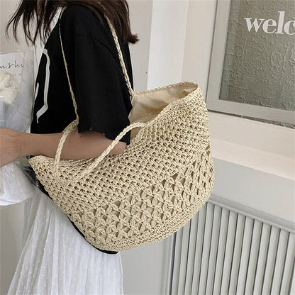 eybag Casual Design Straw Weave Bags Trend Luxury Women Shoulder Bag Fashion Female Beach Handbags Large Capacity Travel Tote Bag Sac