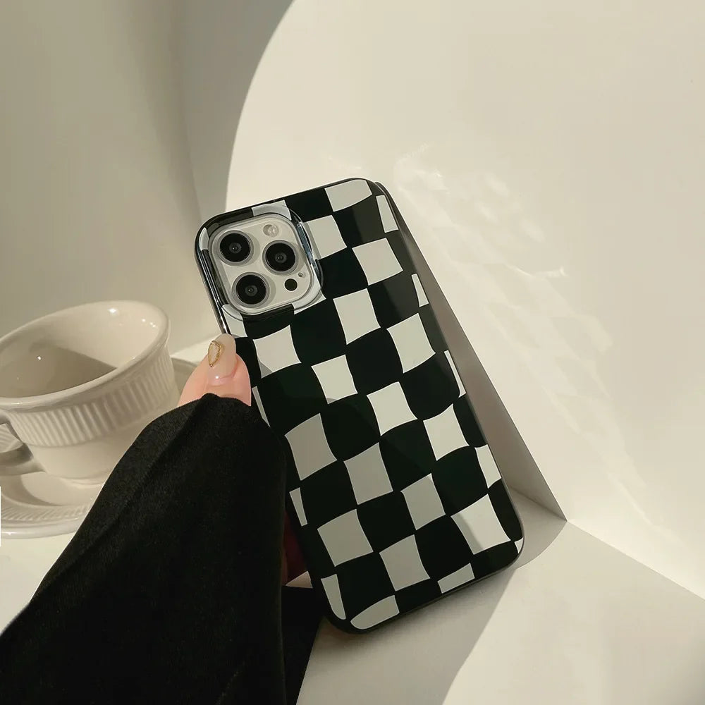 eybag Black White Plaid Phone Case for IPhone 14 13 12 11 15 Pro XS Max Plus Mini Funda for Iphone X XR 7 8 SE Shockproof Cover