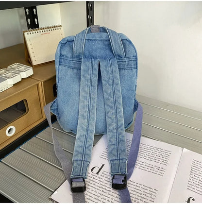 eybag Denim Women Backpack Small Casual School Bag for Teenage Girls Female Shoulder Bag Designer Backpack Cowboy tote blue mochila