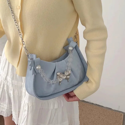 eybag Pink Elegant Womens Shoulder Bag Beading Pleated Designer Luxury Fashion Handbag Korean Style Advanced Leather Armpit Bag