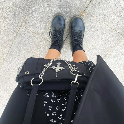 eybag Gothic Cross Y2k Bag Women Vintage Grunge Punk Chain Casual Girls Shoulder Bag Female Retro Moto Biker Black Handbag Aesthetic