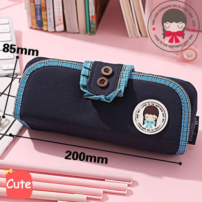 eybag Simple Design Pencil Cases Button Vintage Pen Bag Cute Kawaii Canvas Pencil Bag With Zipper Large Capacity Stationery Bag