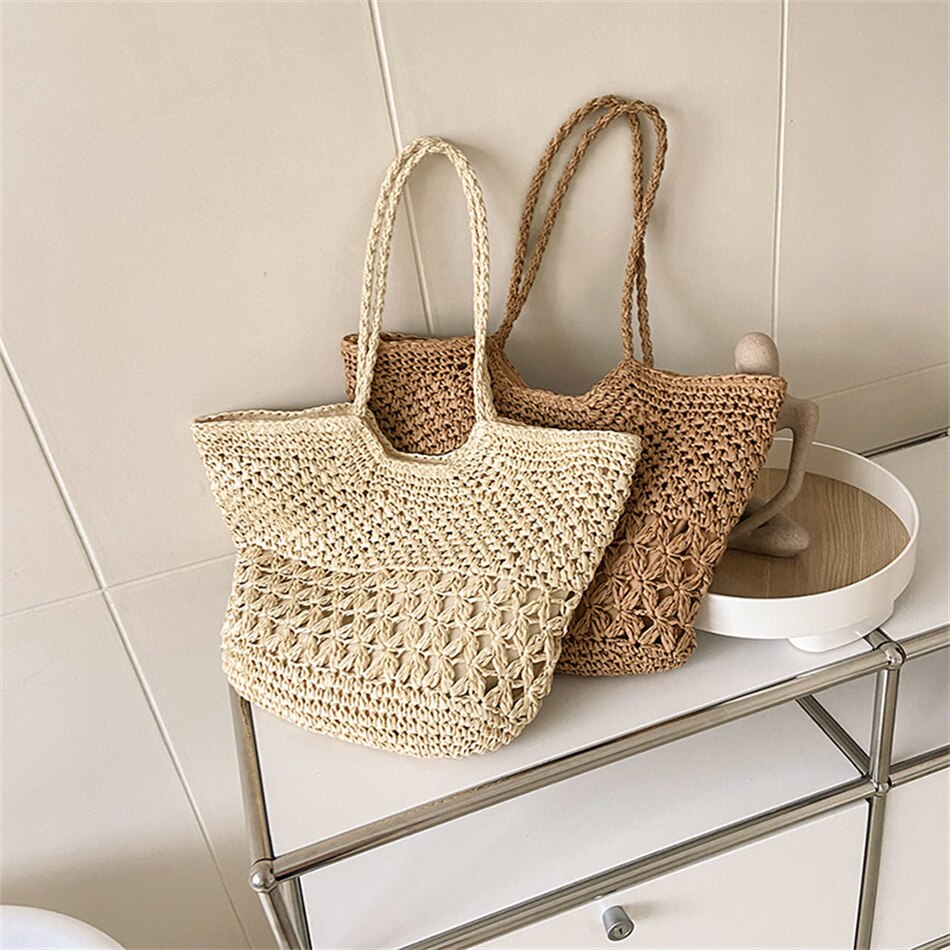 eybag Casual Design Straw Weave Bags Trend Luxury Women Shoulder Bag Fashion Female Beach Handbags Large Capacity Travel Tote Bag Sac