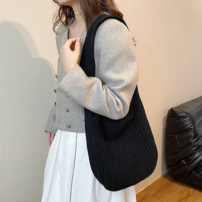 Lkblock Fashion Knitted Shoulder Bags Autumn & Winter Style Solid Color Women Handbags INS Design Weave Bags for Female Ladies Big Tote