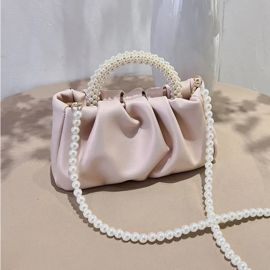 eybag Evening Purse Women Luxury Pearl Handbags Leather Ruched Bridal Clutch For Wedding Party Prom Crossbody Bags Designer Purses