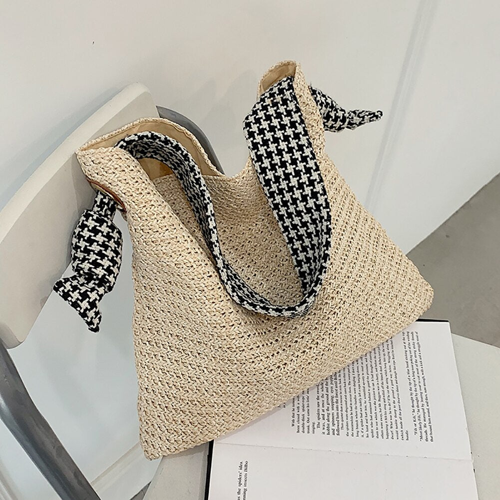 eybag Casual Large Capacity Woven Straw Handbags Summer Handmade Rattan Women Shoulder Bags Beach Vacation Female Shopping Bags Totes