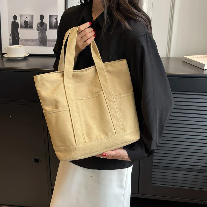 eybag Shopper Bags For Women Fashion Simple Ladies Handbags Solid Canvas Shoulder Bag Large Capacity Casual Tote Travel Women's Bag