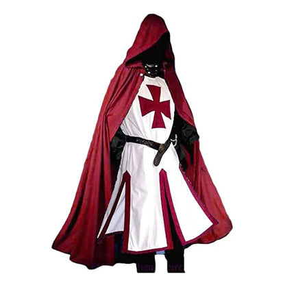 -Halloween Custom Mens Medieval Crusader Knights Templar Tunic Costumes Renaissance Halloween Surcoat Warrior Black Plague Cloak Cosplay Top S-3XL