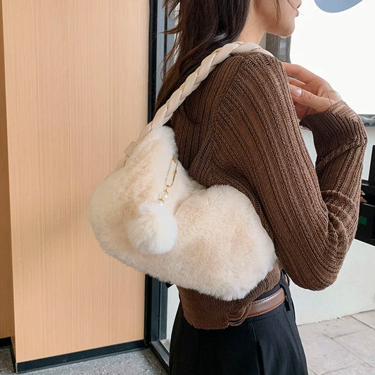 eybag Winter Plush Women's Bag Cute Soft Faux Fur Small Tote Fashion Trend Handbags Shoulder Crossbody Bags Purse