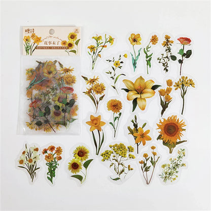 eybag 40Pcs/Lot Elegant Flower Series Stickers PET Transparent Scrapbook Phone Decoration Decals DIY Material Waterproof Sticker Gifts