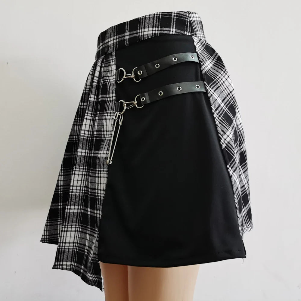 eybag Womens Harajuku Punk Irregular Mini Pleated Skater Skirt Asymmetric Cutout High Waist Hip Hop Clubwear Gothic Harajuku Skirt