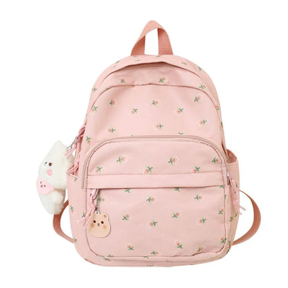 eybag 28GD Small Nylon Women Backpacks Casual Lightweight Daypack Anti-Theft Bookbag with Cute Plush Bear Charm for Girls