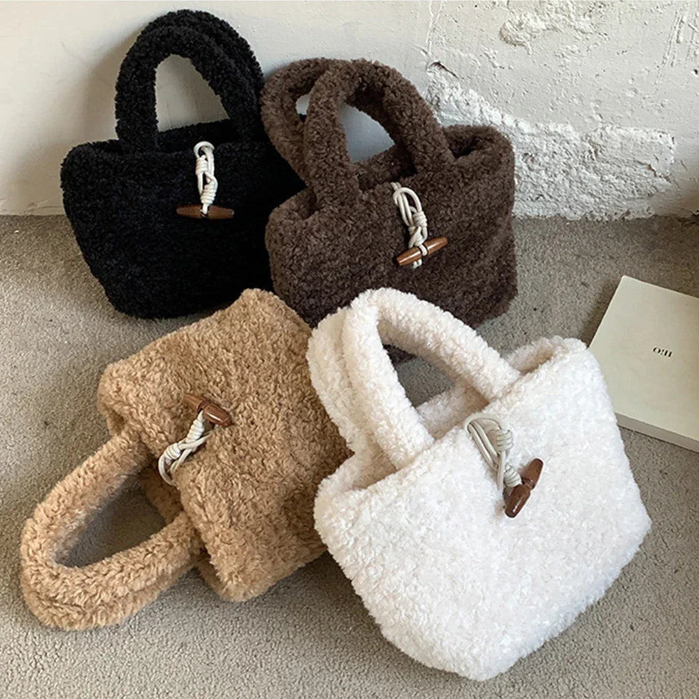 eybag Cute Warm Plush Women Handbags Winter Lambswool Tote Bags for Women Small Soft Shoulder Bag Designer Shopper Purse Female Clutch