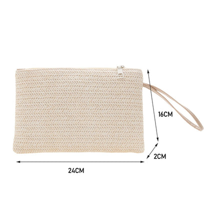 Lkblock Fashion Women Bohemian Woven Clutch Wristlet Bag Casual Ladies Beach Solid Color Small Handbags Purse Summer Vacation Casual Bag