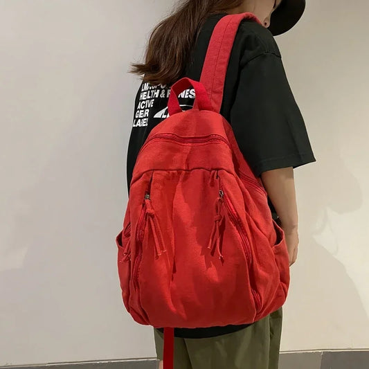 eybag American Style Cool Canvas Backpack Women Solid Color Unisex High Capacity Student College Backpack Girl Boy Travel BookBag