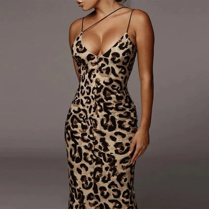 eybag Women Party Club Evening Streetwear Leopard Bodycon Midi Dress 2024 Summer Clothes