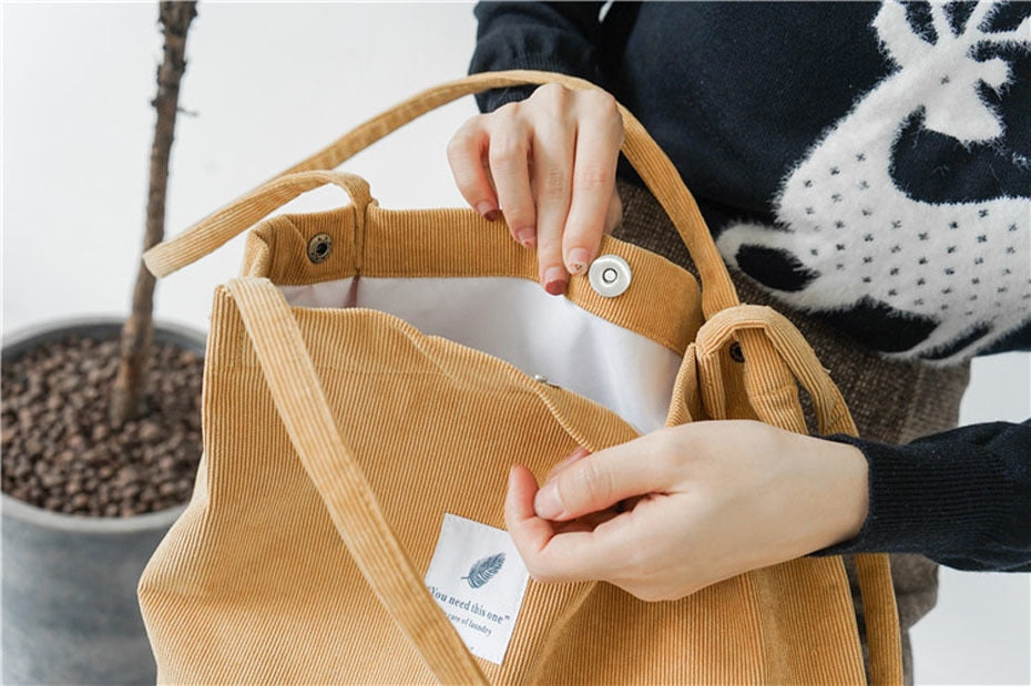 eybag Women Canvas Tote Bag Corduroy Shopping Female Eco Cloth Handbag Big Women Folding Shoulder Reusable Foldable Shopper Bags