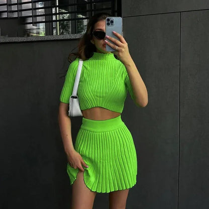 eybag Fashion Elegant Knitted Dress Sets Sexy Pleated Matching Set Outfits for Women Winter Mini Skirts 2 Piece Sets Dress for Women