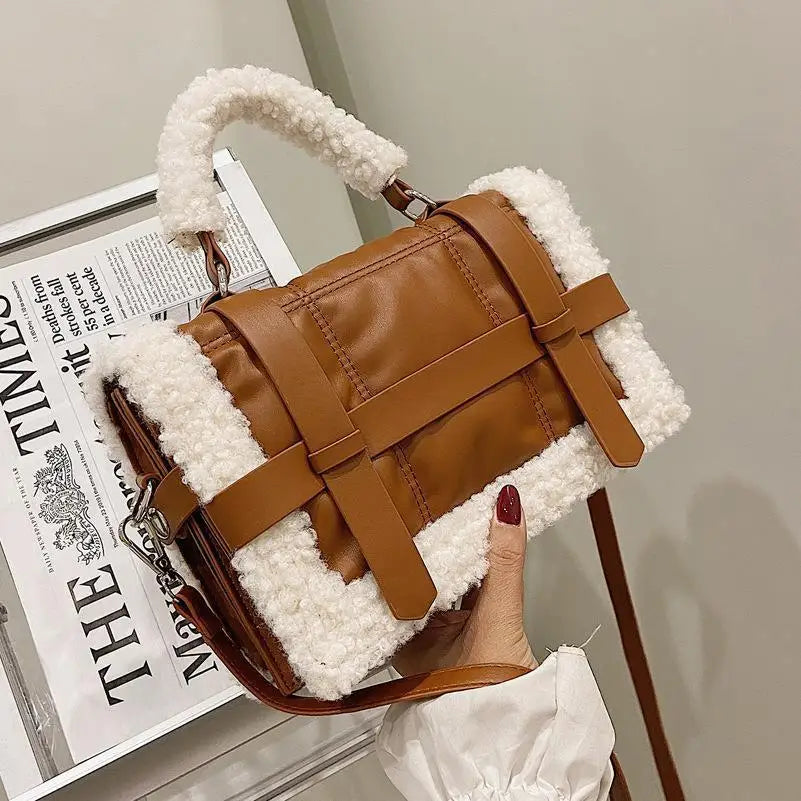 eybag Women Handbags Lambswool PU Pouch Soft Shoulder Bag Furry Handbags Crossbody bags for Women Winter Fashion Square Totes