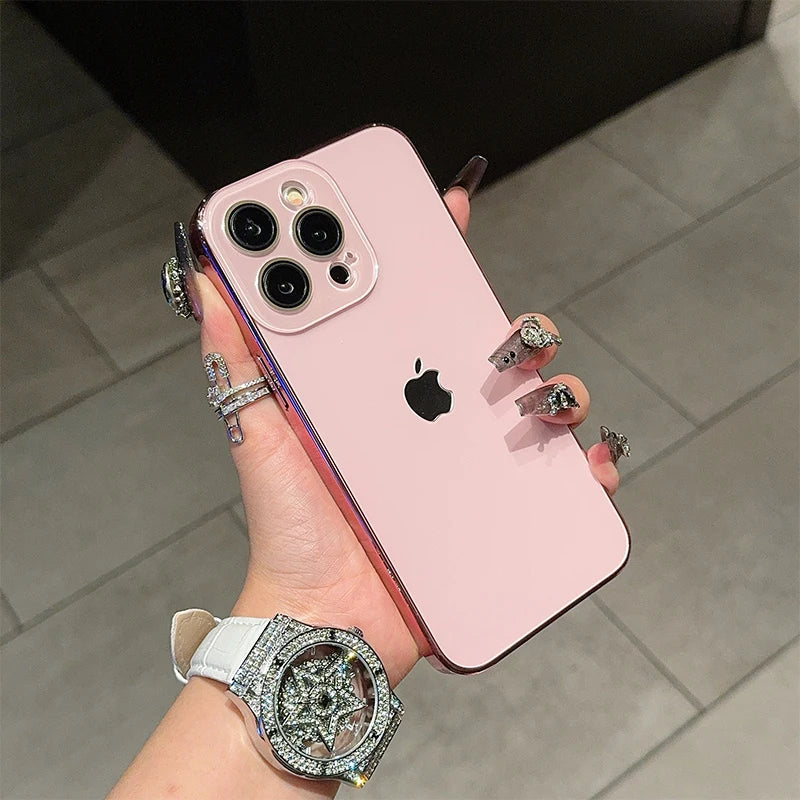 eybag Inlaid Bright Label Phone Case With Lens Film For iPhone 11/1213/14/15 Por Max Phone Case + Lens Protection Film