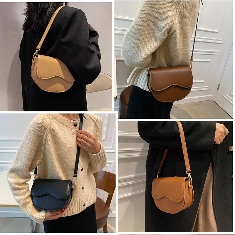 eybag Vintage Small Bag Women's Fashion Autumn & Winter Shoulder Crossbody Bag PU Leather Tote Handbags Female Underarm Saddle Bags