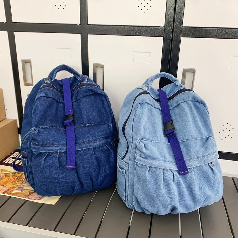 eybag New Casual Denim Blue Women Backpack Vintage Large Capacity Student Backpack Female College School Bags Boy Girl Travel Book Bag