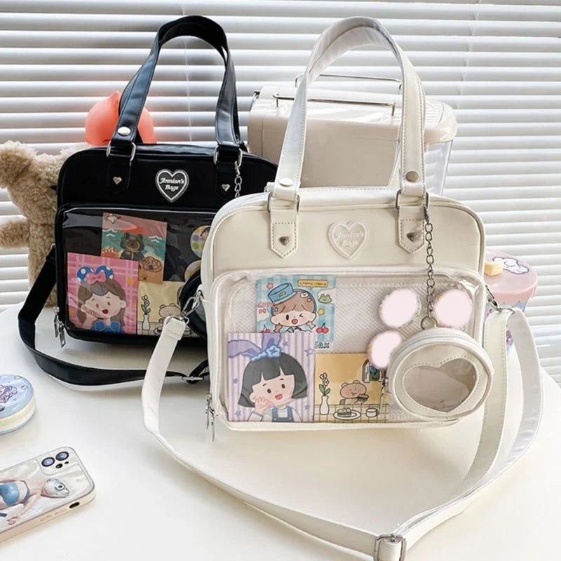 eybag Japanese Harajuku Itabag Girls PU Transparent Bag School Student Handbags Ita Bag Tote JK Uniform Shoulder Crossbody Bag