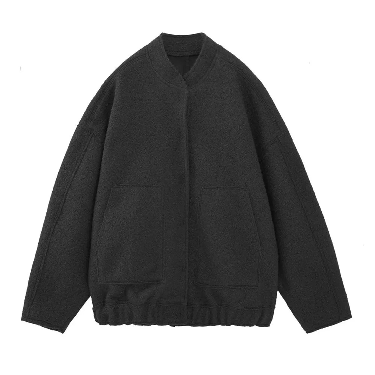 eybag Women's Solid Coat Pocket Decorative Hidden Button Loose Versatile Oversized Bomber Jacket Round Neck Long Sleeve Casual Coats