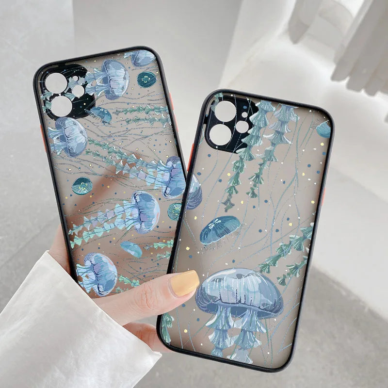 eybag Cute Cartoon Jellyfishes Phone Case for iPhone 7 8 Plus SE2 X XR XS MAX 12 13 mini 14 11 15 Pro Max Matte Shockproof back Cover