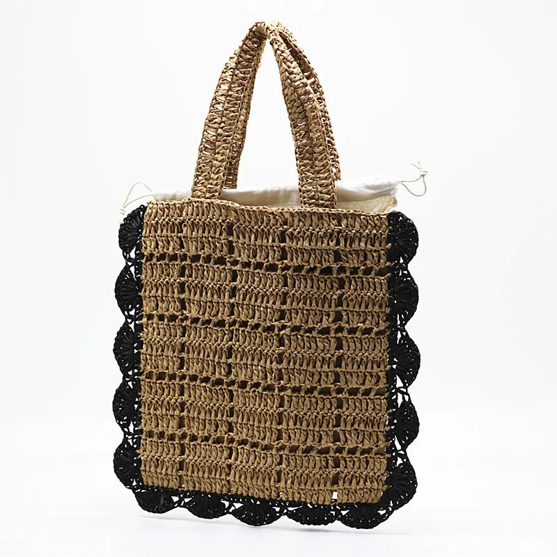 eybag Paper Rope Woven Tote Bag Bohemian Straw Beach Bag Summer Handbags Hollow Plaids Shoulder Bags for Women Travel Shopper Purses