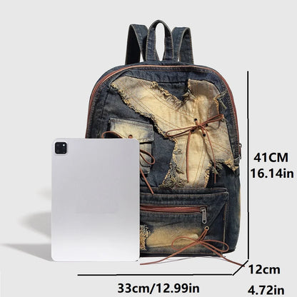 eybag Washed Denim Womens Backpack Large Capacity Y2k Hot Fashion Designer Big Travel Bag Girls  Daypack Bagpack Casual Commuter Bag