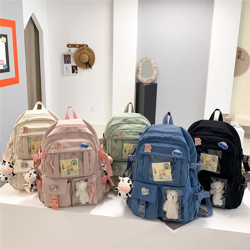 eybag Cute Student Backpacks Waterproof Multi-Pocket Nylon Multifunction  School Backpack for Female Girls Kawaii Laptop Book Pack New