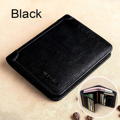 eybag Genuine Leather Rfid Protection Wallets for Men Vintage Thin Short Multi Function ID Credit Card Holder Money Bag