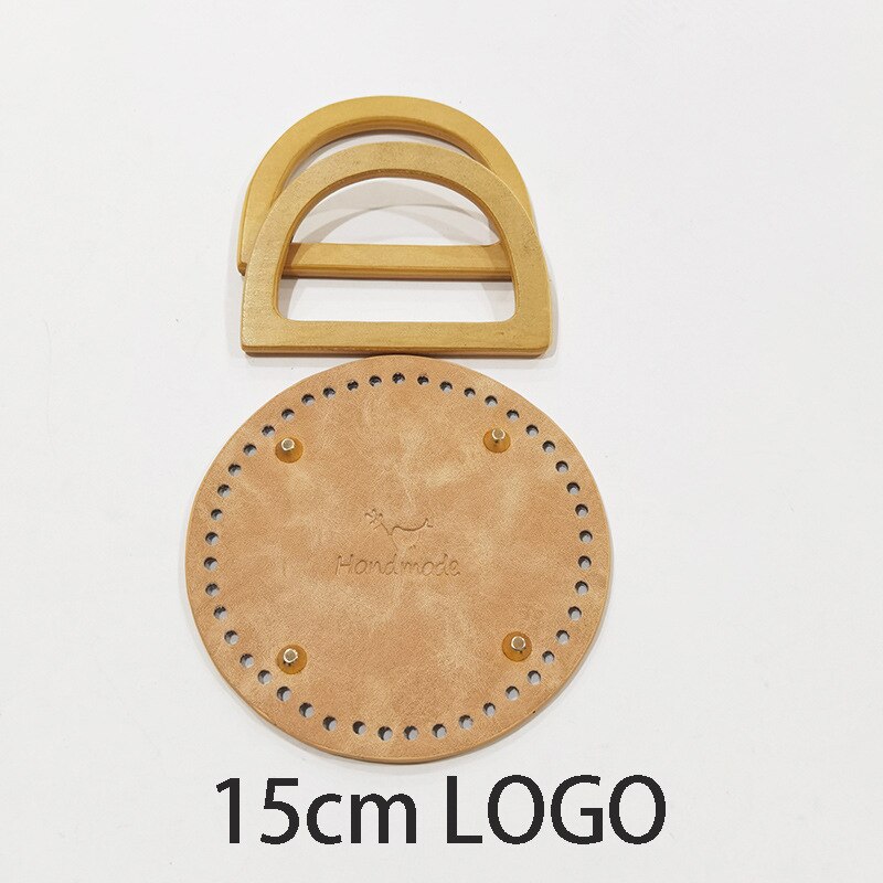 eybag 1Set  New Wooden Handles with Leather Bag Bottom Handmade Material Woven-bag Handbags Knit Bags DIY Sewing Accessories