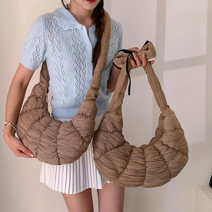 eybag Trendy Croissant Quilted Shoulder Crossbody Bags Women Hobos Handbags and Purses Nylon Padded New Thread Messenger Bag