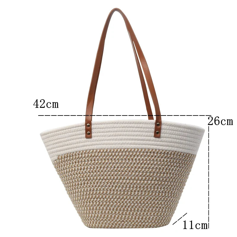 eybag 2024 New Summer Women Woven Beach Bag Large Capacity Cotton thread Handmade Fashion Shoulder Bag Bohemian Casual Woven Basket