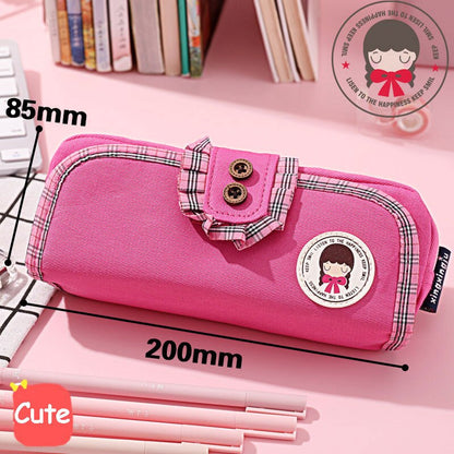 eybag Simple Design Pencil Cases Button Vintage Pen Bag Cute Kawaii Canvas Pencil Bag With Zipper Large Capacity Stationery Bag