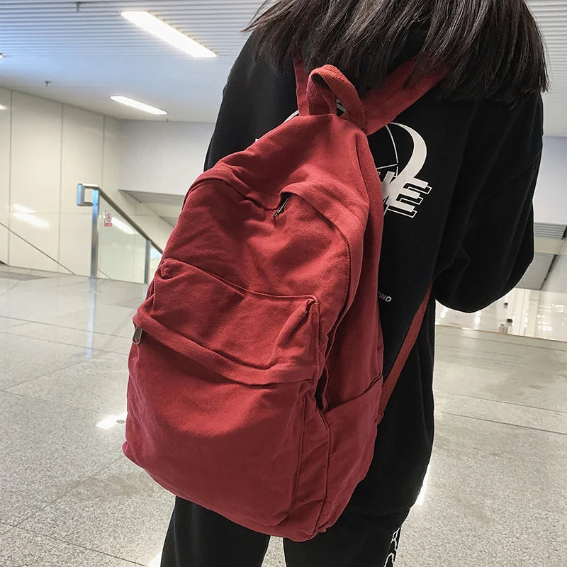 eybag College Student Fashion Canvas Women Backpack Female Travel Kawaii Rucksack Ladies Backpack Solid Color School Bag Mochilas