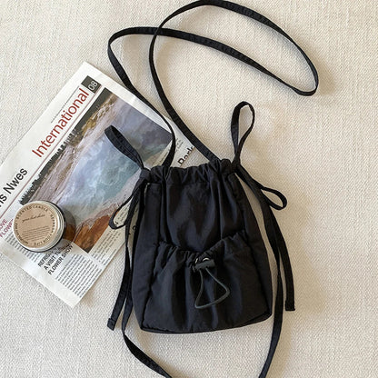 eybag Mini Drawstring Crossbody Bags for Women Casual Ruched Shoulder Bag Small Canvas Phone Flap Bag Square Nylon Handbags 2024 Chic