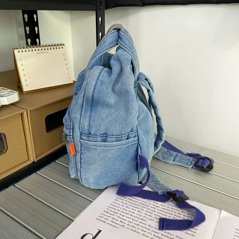 eybag Small Simple Vintage Denim Backpack Young For Teenage Girls Student Canvas Women College Bags Casual Female Children's Bag